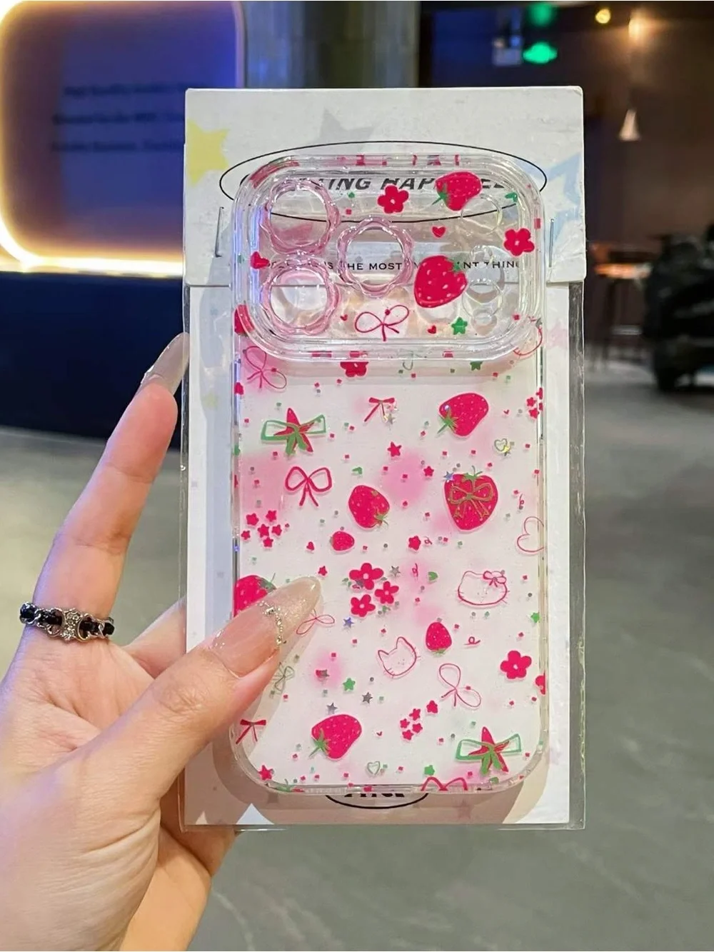 Clear Pink Strawberry Pattern Phone Case